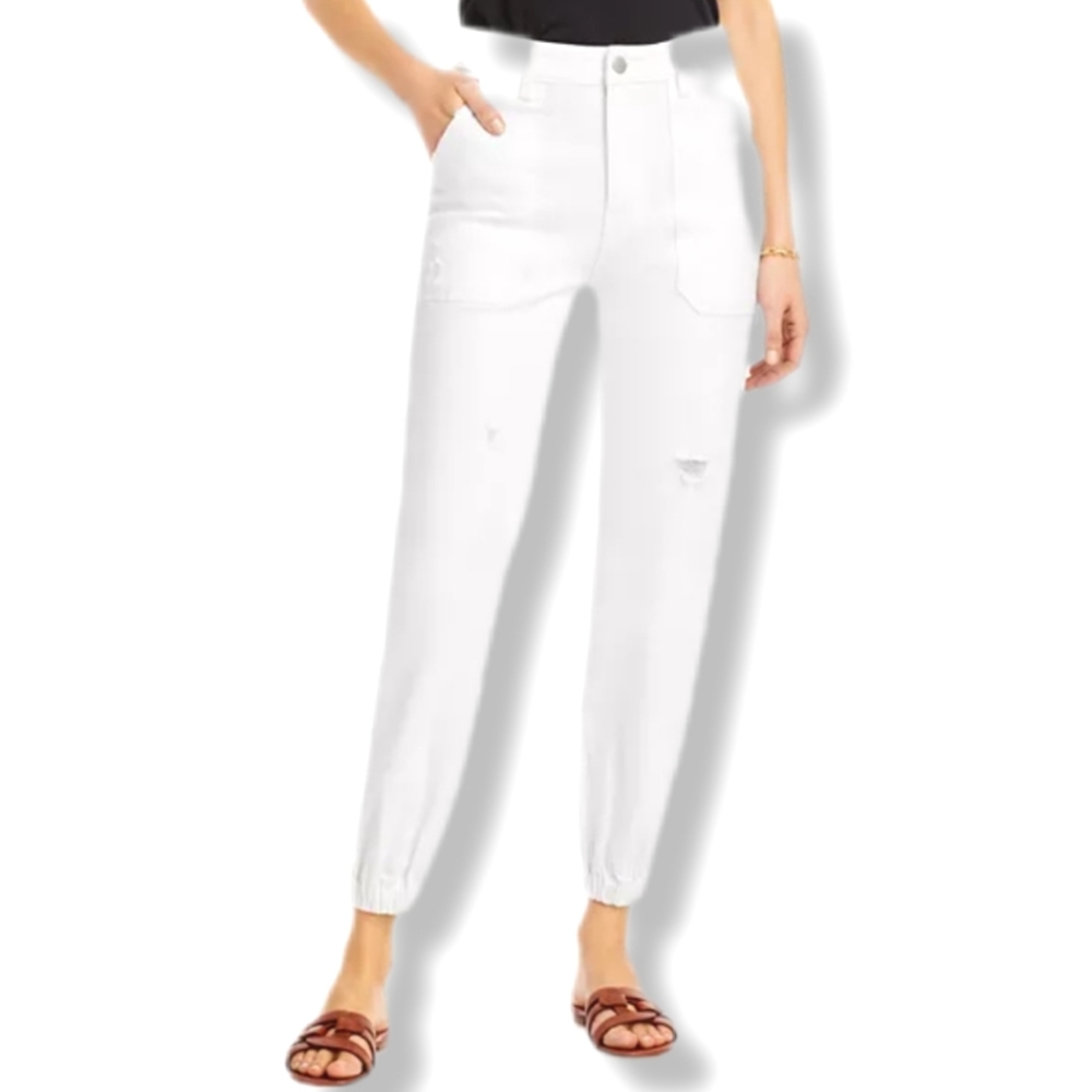 Aqua Brand Women's White Denim Lightly Distressed Jogger Pants
